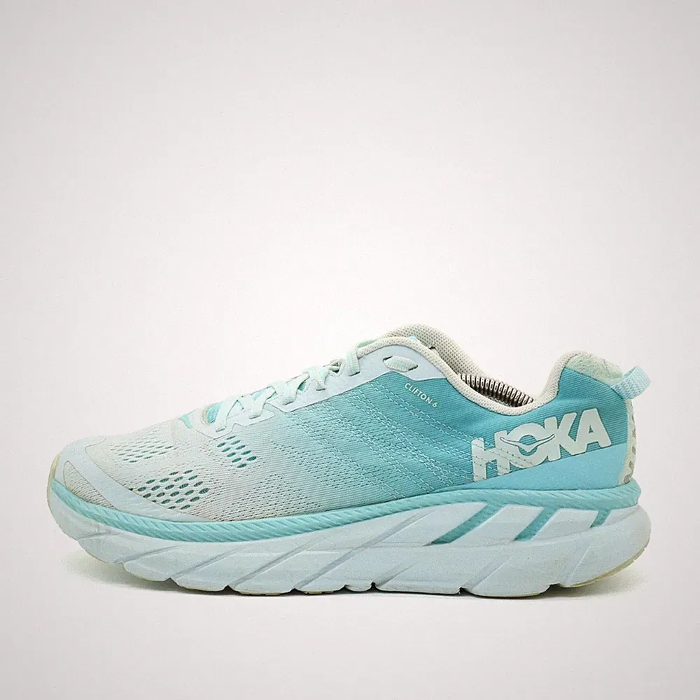 Hoka One Damen Clifton 6 Sneaker Mintblau Weiß Mesh Niedrig Laufschuhe EU 42 2/3