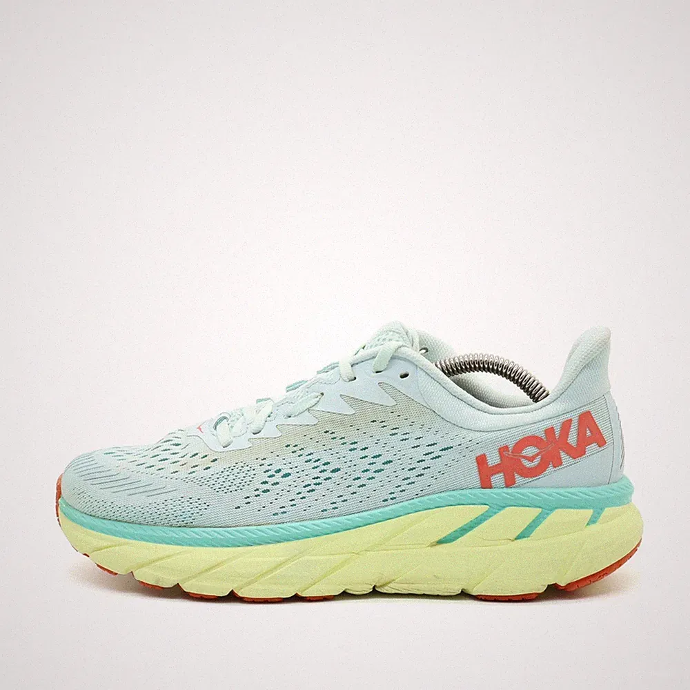 Hoka One Damen Clifton 7 Sneaker Mintgrü Hellblau Gelb ämpfend Laufschuhe EU 40⅔