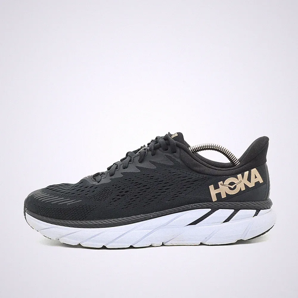 Hoka One Damen Clifton 7 Sneaker Schwarz/Gold Mesh Leicht Laufschuh EU 41⅓