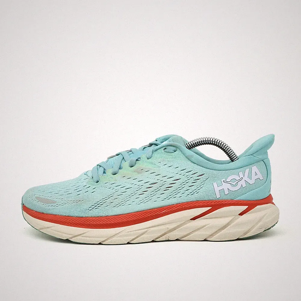 Hoka One Damen Clifton 8 Schuhe Türkis Rot Mesh Atmungsaktiv Laufschuhe EU 40
