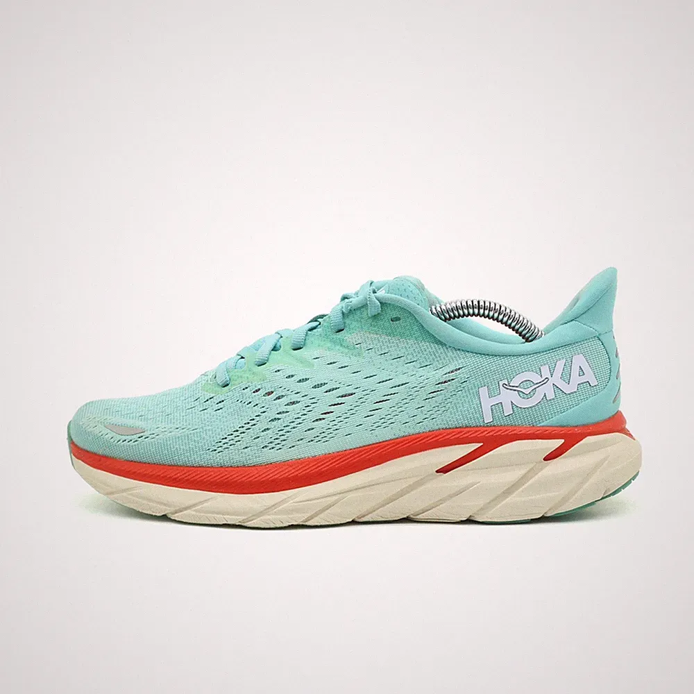 Hoka One Damen Clifton 8 Sportschuhe Türkis Rot Weiß Mesh Laufschuh EU 38 2/3