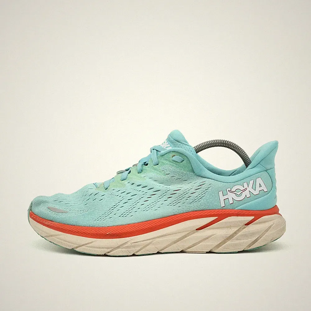 Hoka One Damen Clifton 8 Wide Schuh türkis/rot Mesh Leicht Laufschuhe EU 42