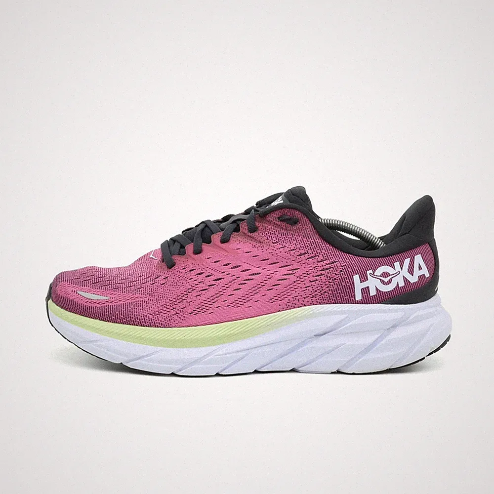 Hoka One Damen Clifton 8 Wide Schuhe Pink/Schwarz Mesh Laufschuhe EU 43 1/3