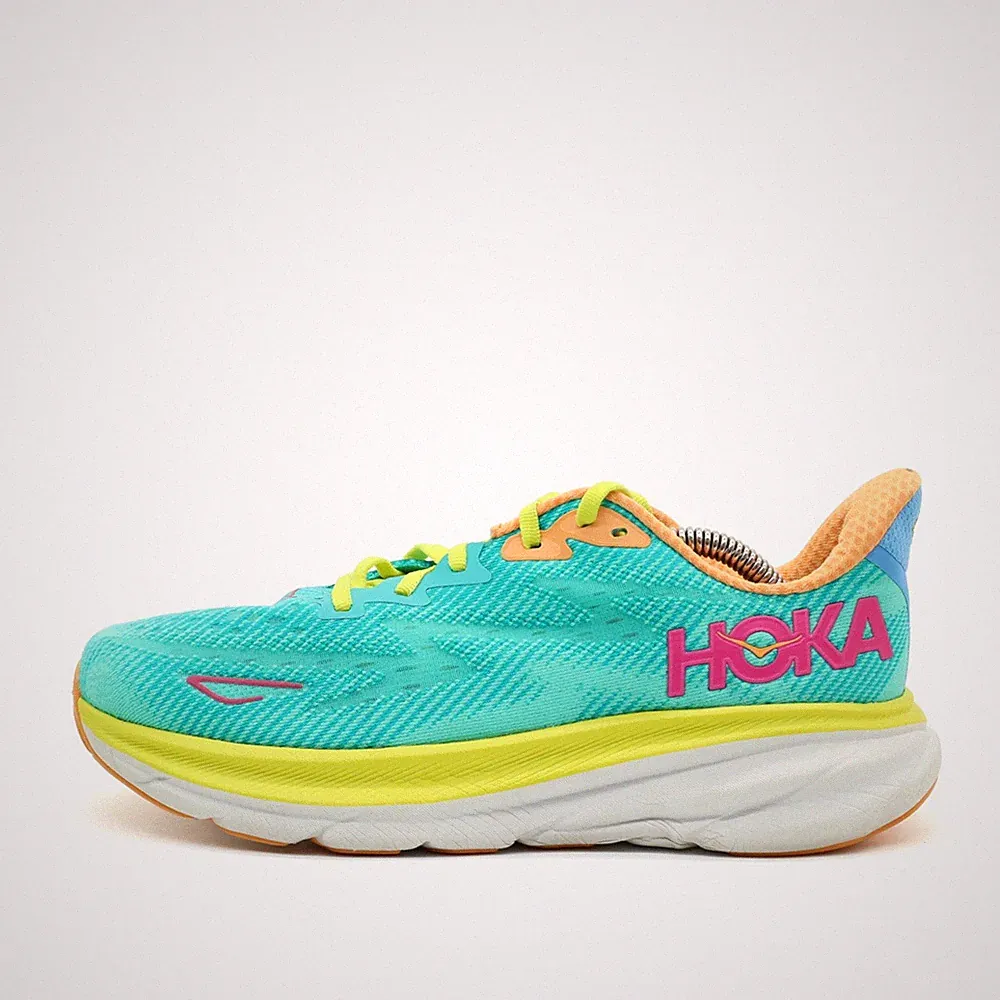 Hoka One Damen Clifton 9 Laufschuhe Türkis Gelb Orange Pink Leicht EU 39 1/3