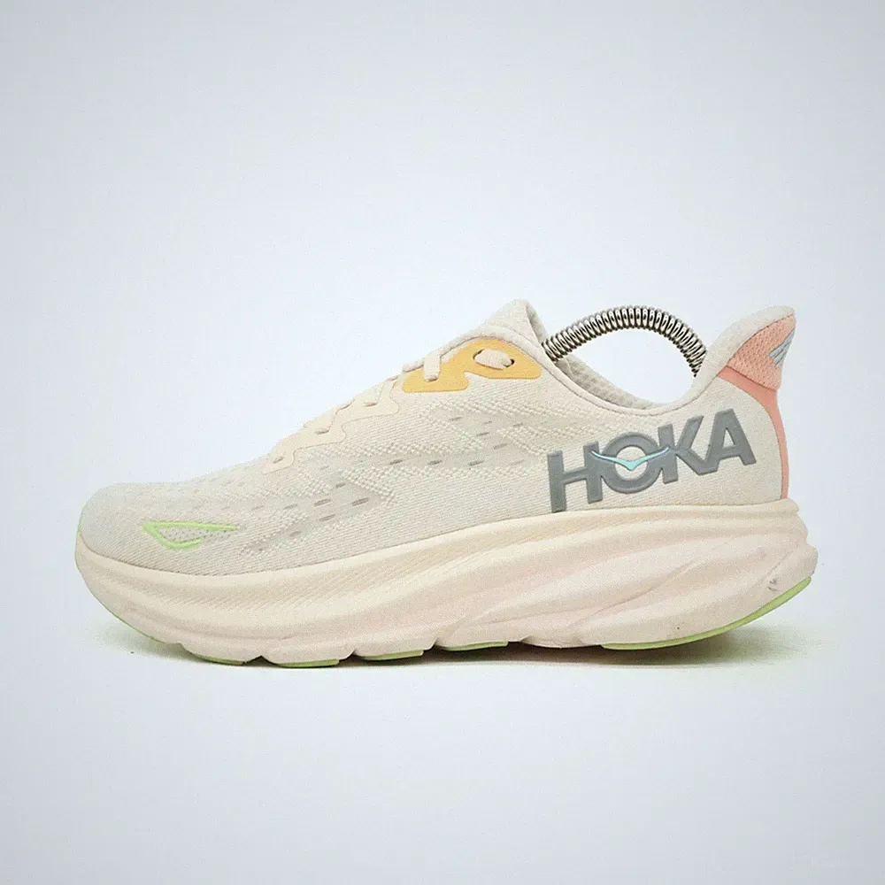 Hoka One Damen Clifton 9 Schuhe Beige/Pastellgrün Mesh ämpfend Laufschuh EU 40
