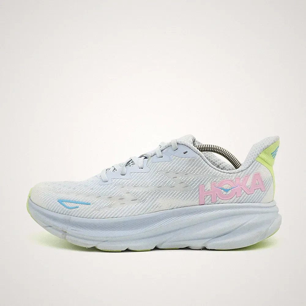 Hoka One Damen Clifton 9 Schuhe EU 44 Blau Weiß Gelb 1127896 GLS Dämpfung