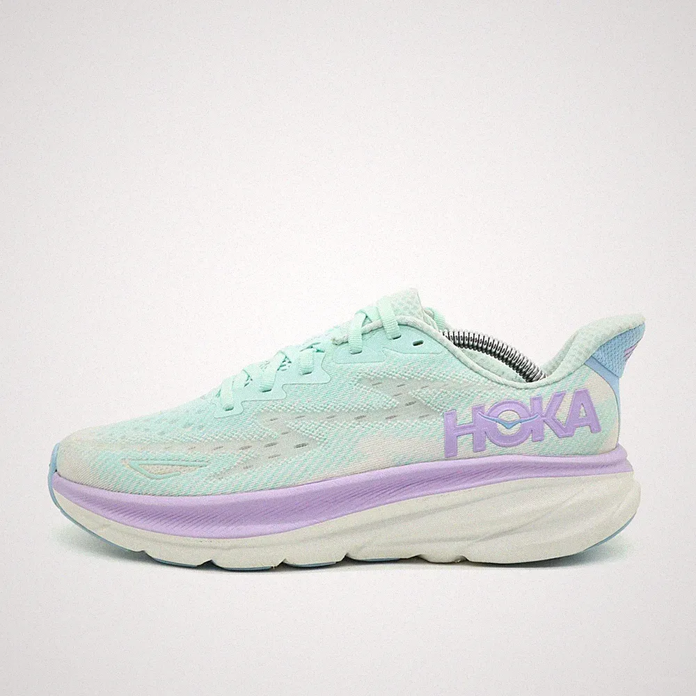 Hoka One Damen Clifton 9 Schuhe Mint/Lila Mesh Atmungsaktiv Laufschuh EU 40⅔