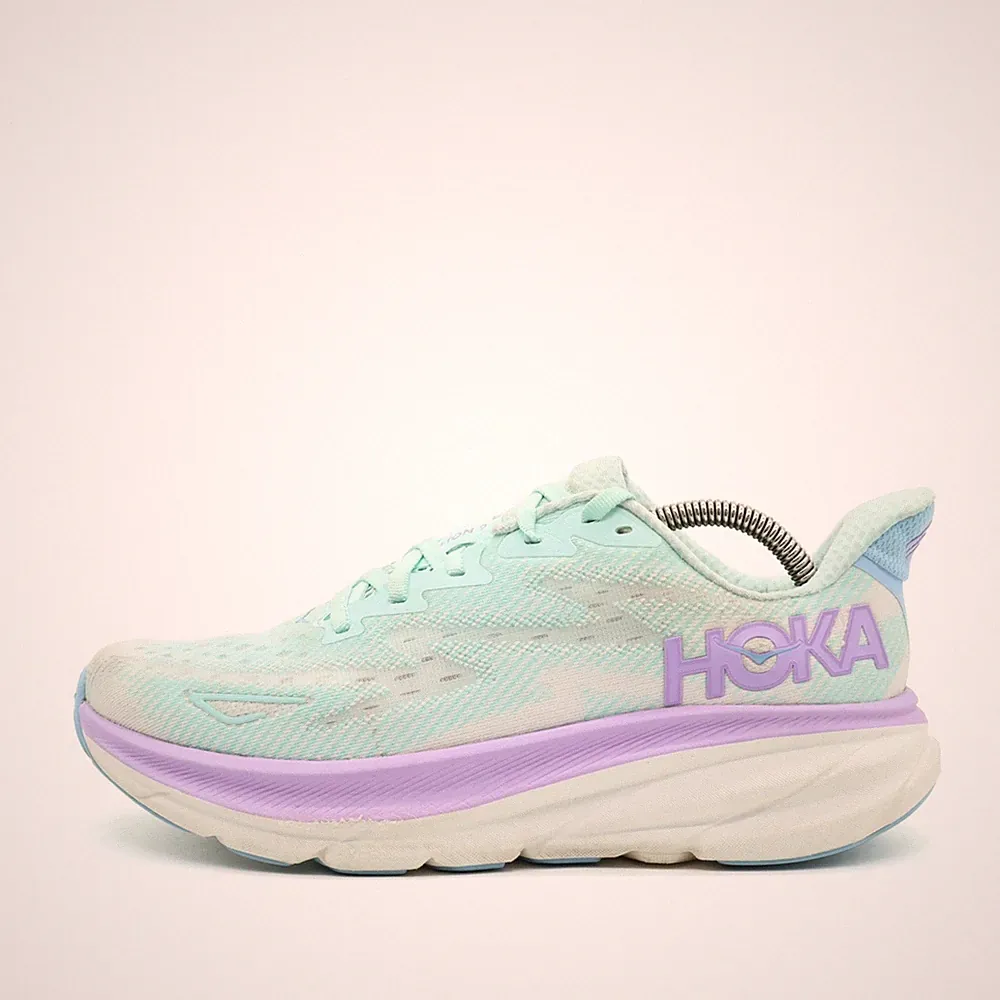 Hoka One Damen Clifton 9 Schuhe Mint/Lila Mesh Low-Top Dämpfung Laufschuh EU 40