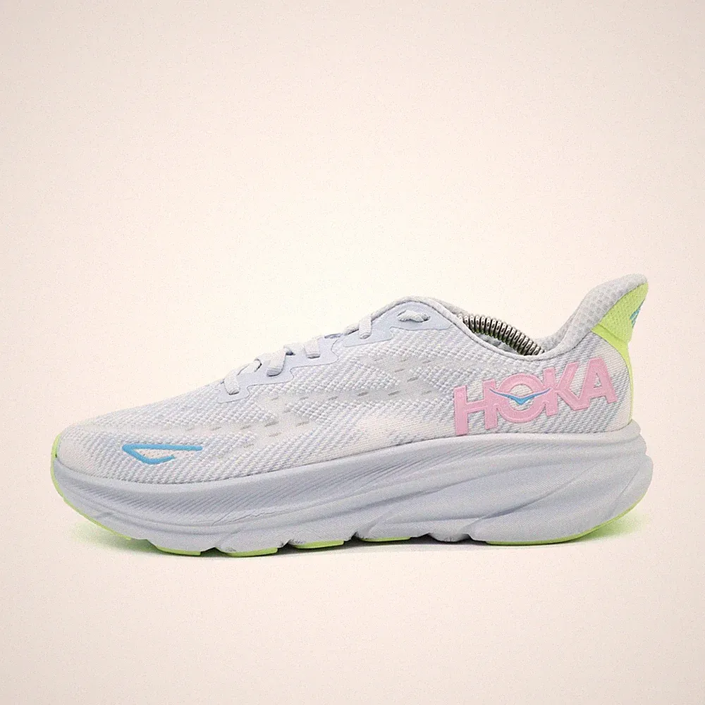 Hoka One Damen Clifton 9 Schuhe Weiß/Blau/Gelb Leichtgewicht Laufschuhe EU 40