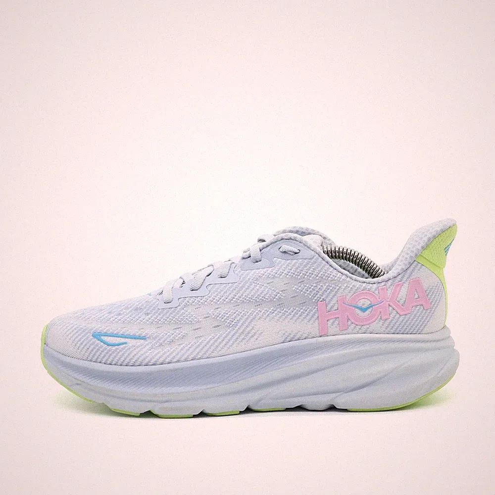 Hoka One Damen Clifton 9 Schuhe Weiß/Blau/Grün Mesh Low-Top Laufschuh EU 39 1/3