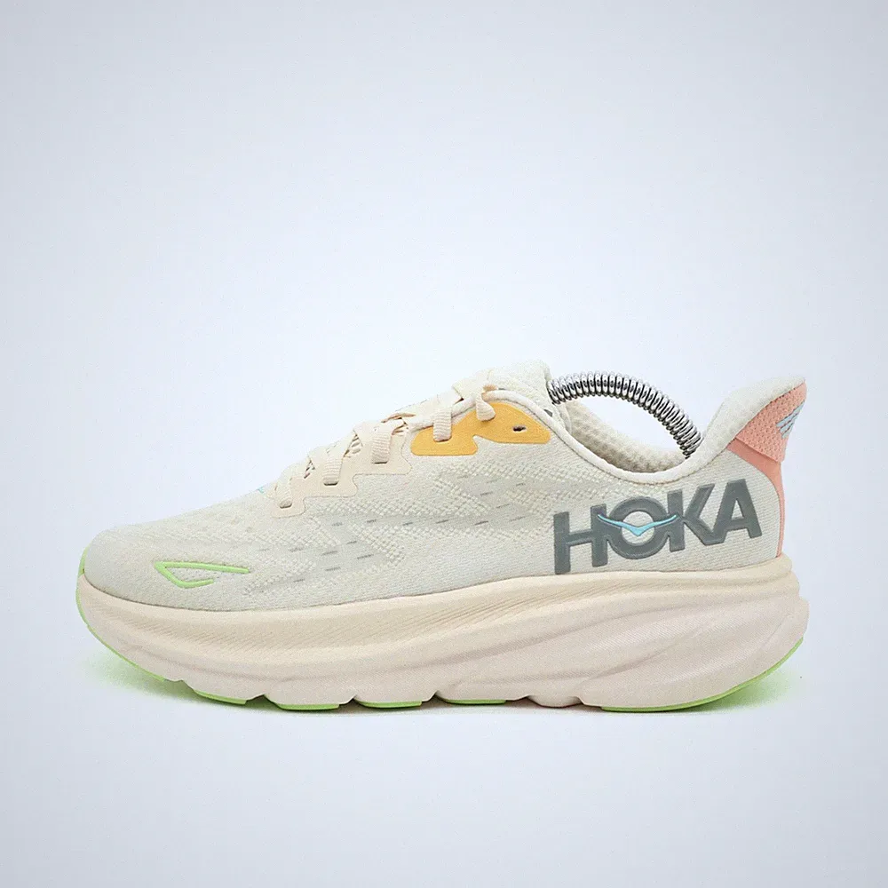 Hoka One Damen Clifton 9 Sneaker Creme Gelb Grü Textil Mesh Laufschuhe EU 37 1/3