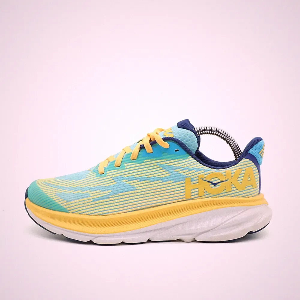 Hoka One Damen Clifton 9 Sneaker Gelb Blau Mesh Low Top Laufschuhe EU 36 2/3
