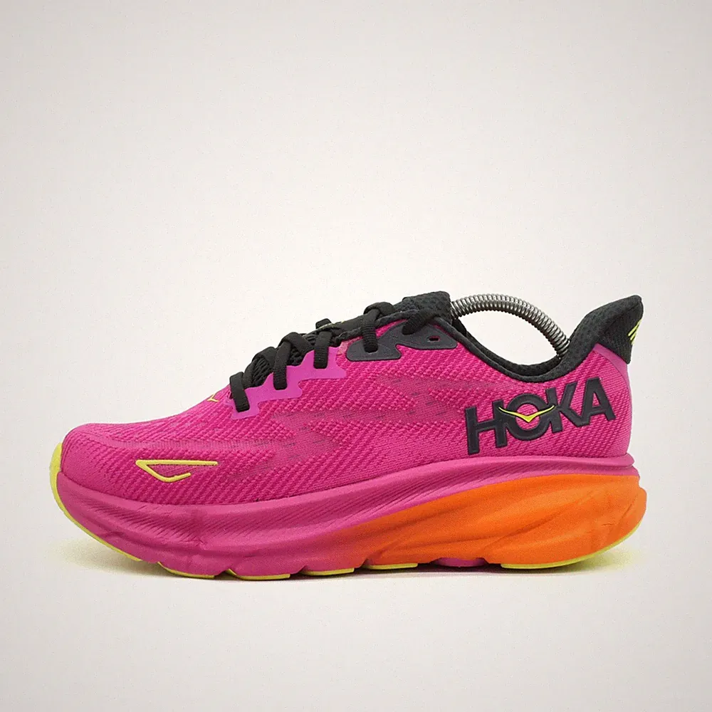 Hoka One Damen Clifton 9 Sneaker Pink/Orange/Gelb Mesh Niedrig Laufschuhe EU 39⅓
