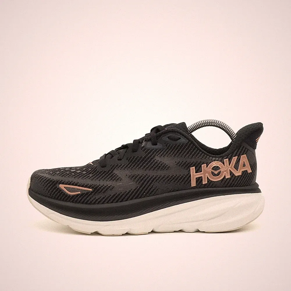Hoka One Damen Clifton 9 Sneaker Schwarz/Roségold Mesh Laufschuhe EU 38 2/3