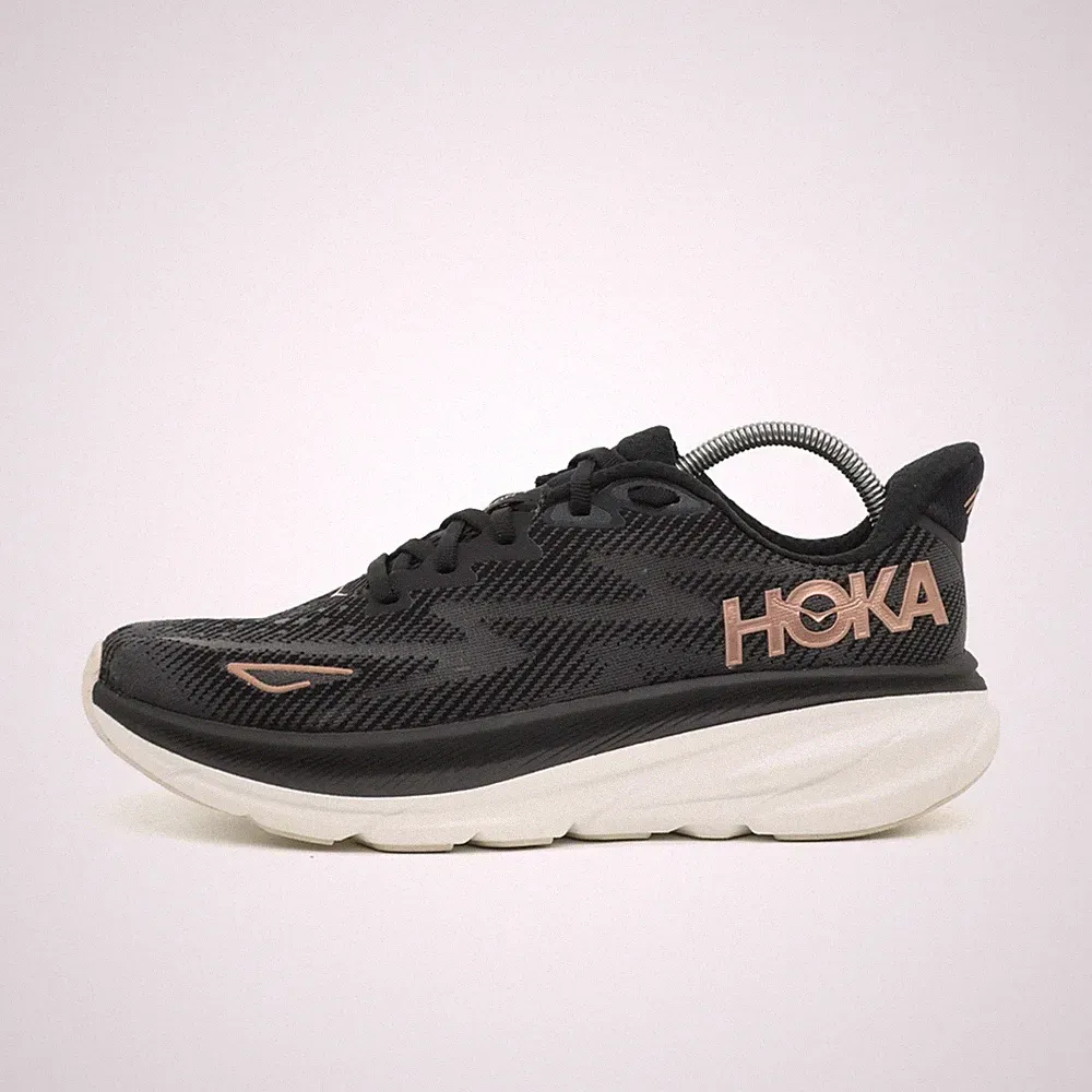 Hoka One Damen Clifton 9 Sneaker Schwarz/Roségold Mesh Low-Top Laufschuhe EU 40