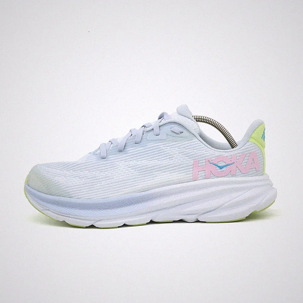 Hoka One Damen Clifton 9 Sneaker Weiß/Gelb Textil Dämpfung Laufschuh EU 40