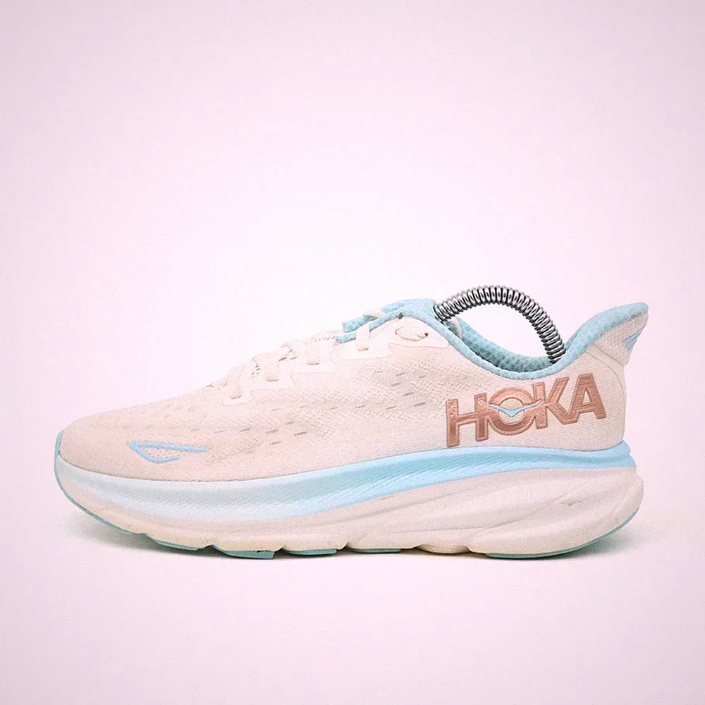 Hoka One Damen Clifton 9 Sneaker Weiß/Hellblau Mesh Leicht Laufschuhe EU 38