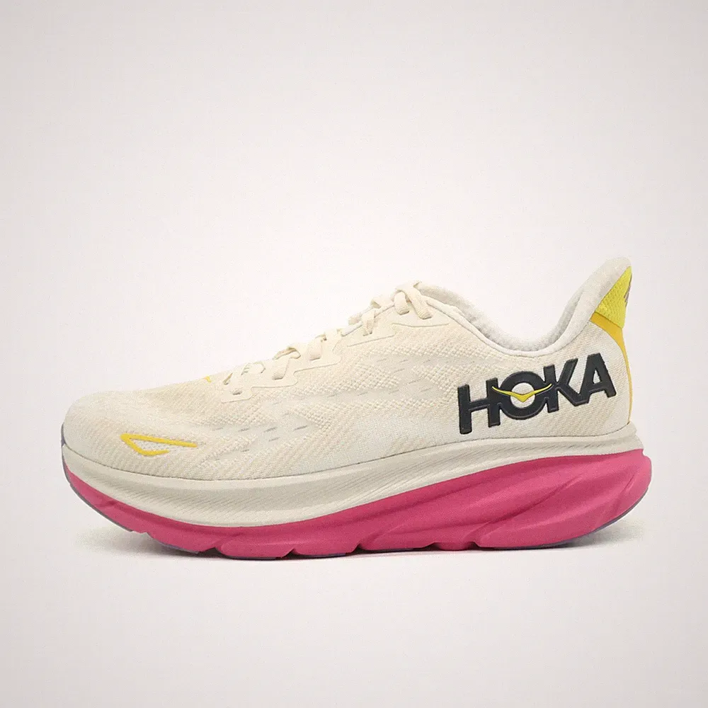 Hoka One Damen Clifton 9 Sneaker Weiß Pink Gelb Leichtgewicht Laufschuh EU 44