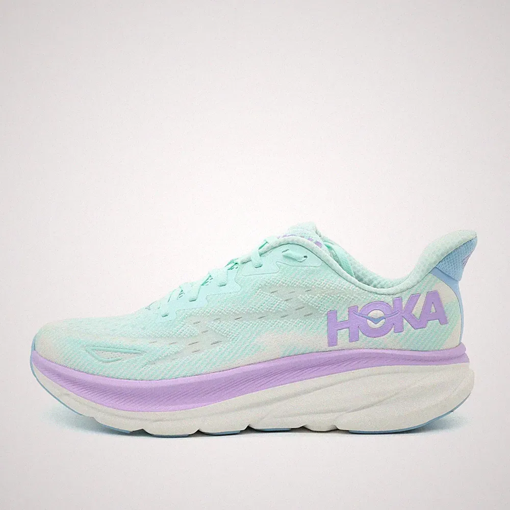 Hoka One Damen Clifton 9 Sportschuhe Mint Lila Mesh Niedrig Laufschuh EU 44