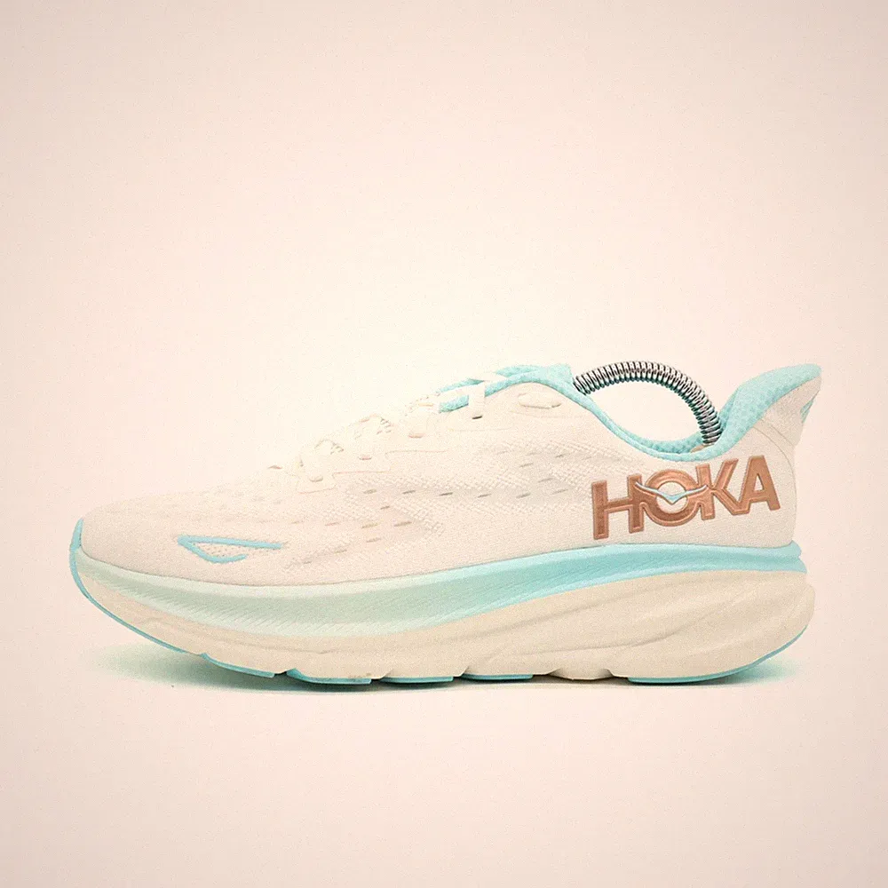 Hoka One Damen Clifton 9 Sportschuhe Weiß/Hellblau Mesh Laufschuh EU 42 2/3