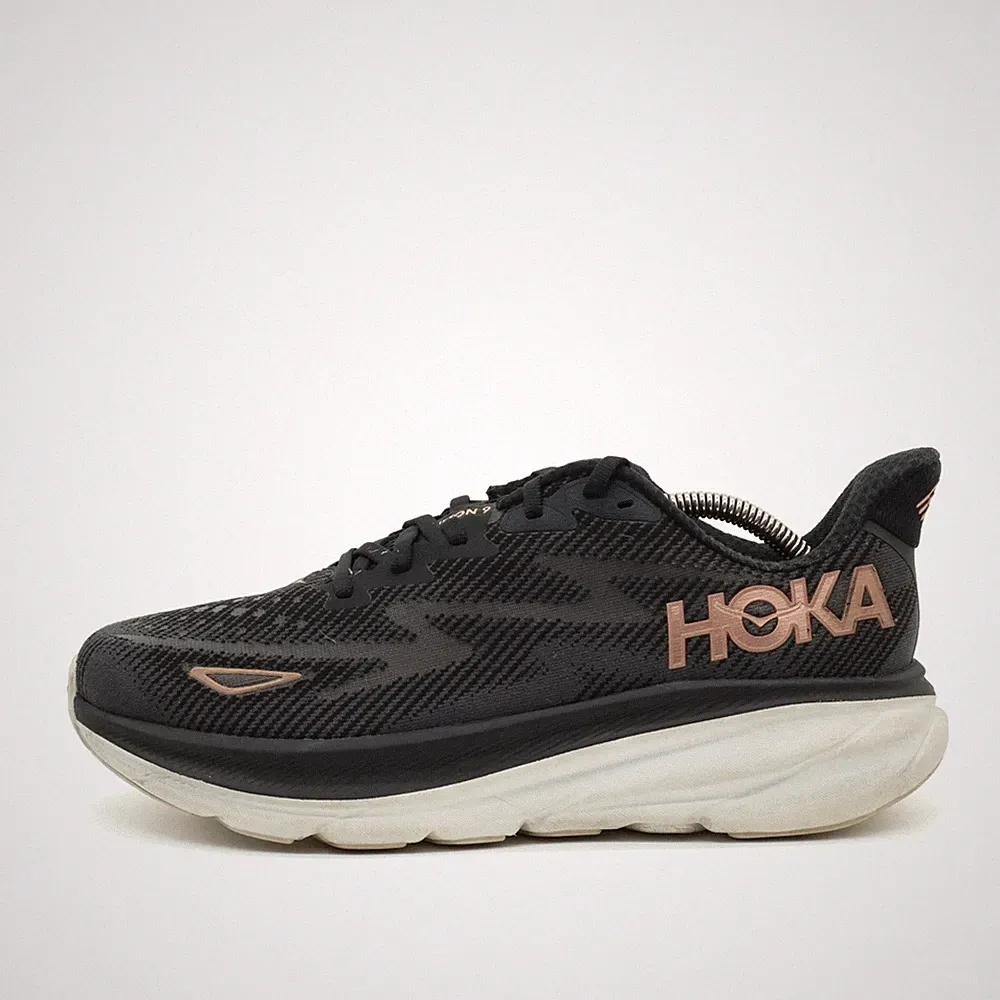 Hoka One Damen Clifton 9 Wide Schuhe Schwarz/Rosa Mesh Vegan Laufschuhe EU 40⅔