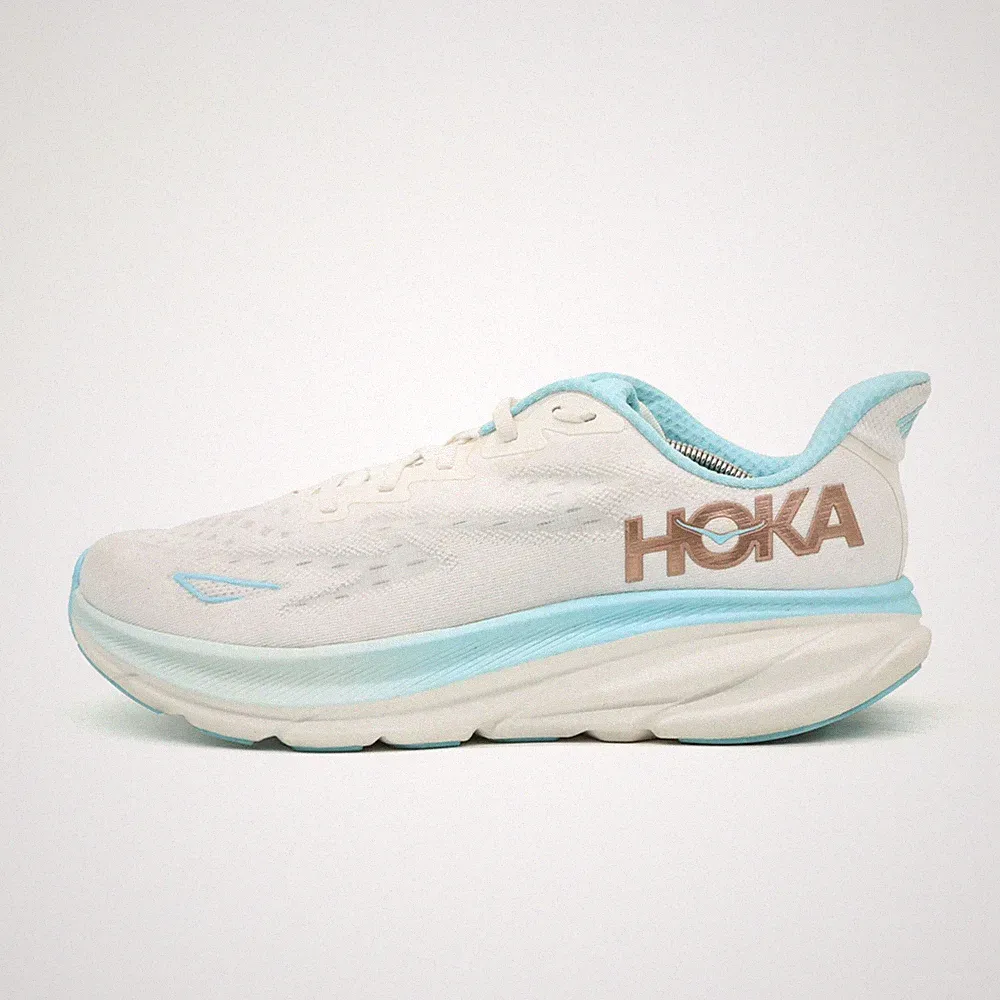 Hoka One Damen Clifton 9 Wide Schuhe Weiß Blau Mesh Niedrig Laufschuh EU 43 1/3
