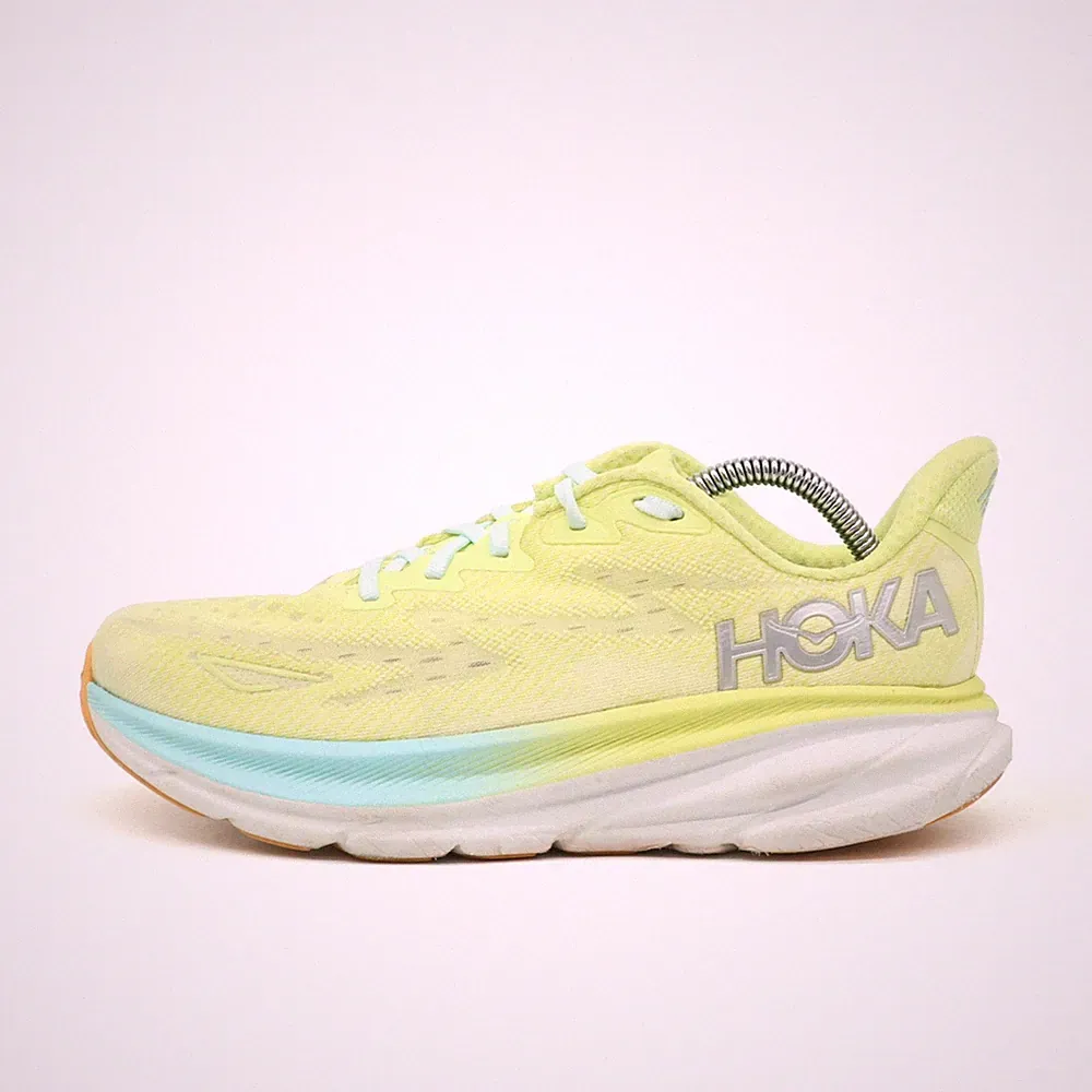 Hoka One Damen Clifton 9 Wide Sneaker Gelb Mint Mesh Passform Laufschuhe EU 40