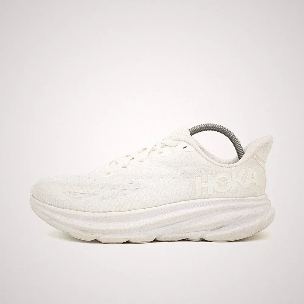 Hoka One Damen Clifton 9 Wide Sneaker weiß Textil Atmungsaktiv Laufschuh EU 38⅔
