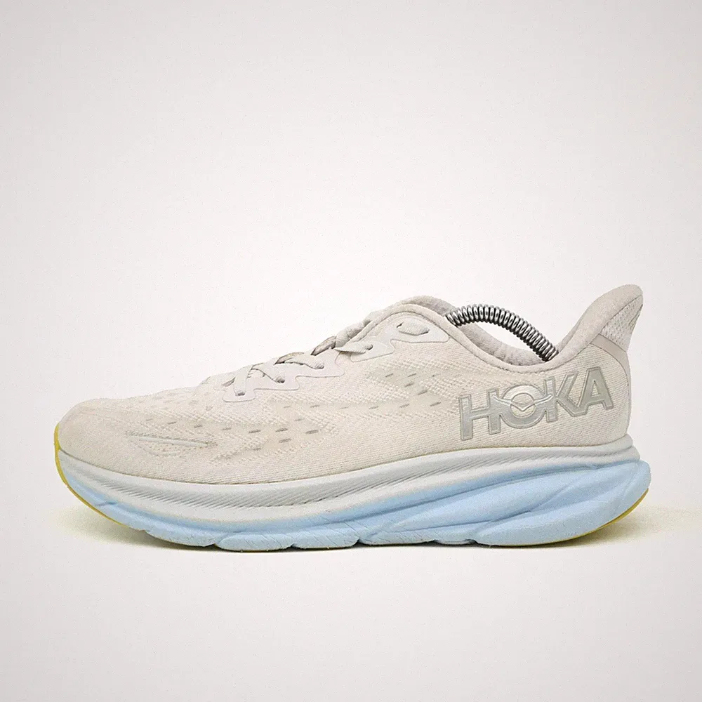 Hoka One Damen Clifton 9 WIDE Sportschuhe Weiß/Blau/Gelb Laufschuhe EU 41 1/3
