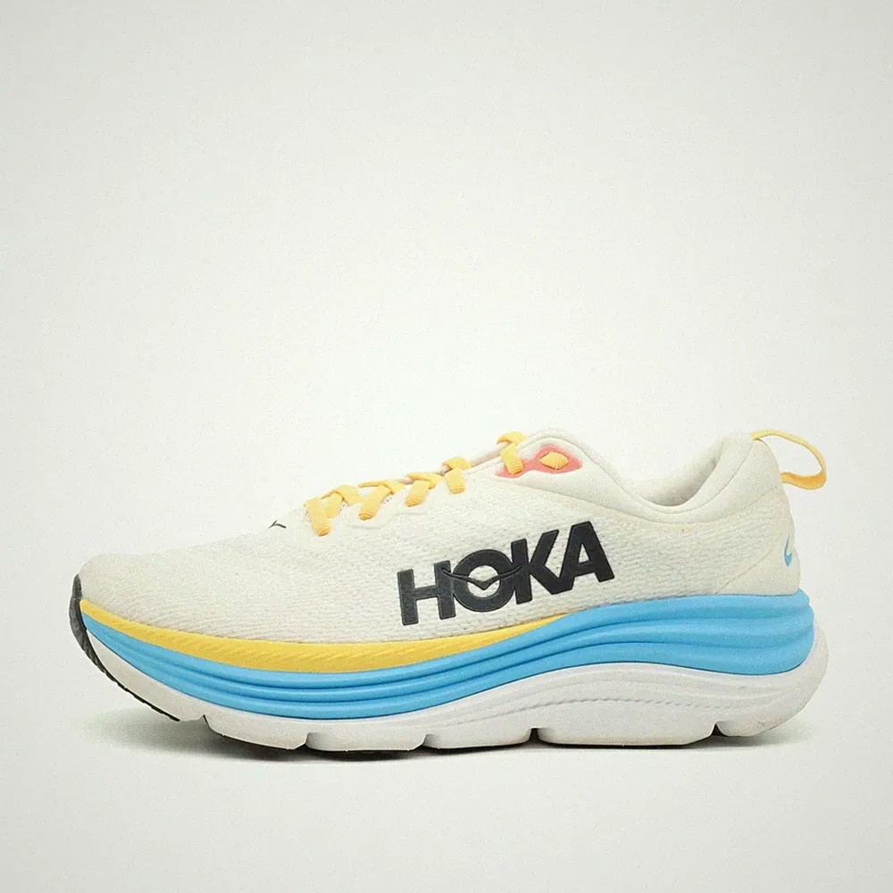 Hoka One Damen Gaviota 5 WIDE Sportschuh Weiß/Blau/Gelb Mesh Laufschuh EU 42 2/3