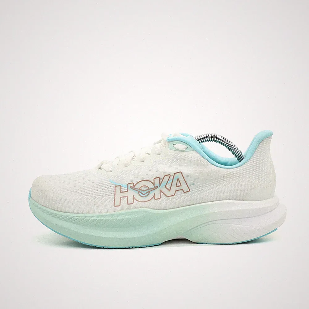 Hoka One Damen Mach 6 Wide Schuhe Weiß Blau Mesh Dämpfung Laufschuhe EU 40