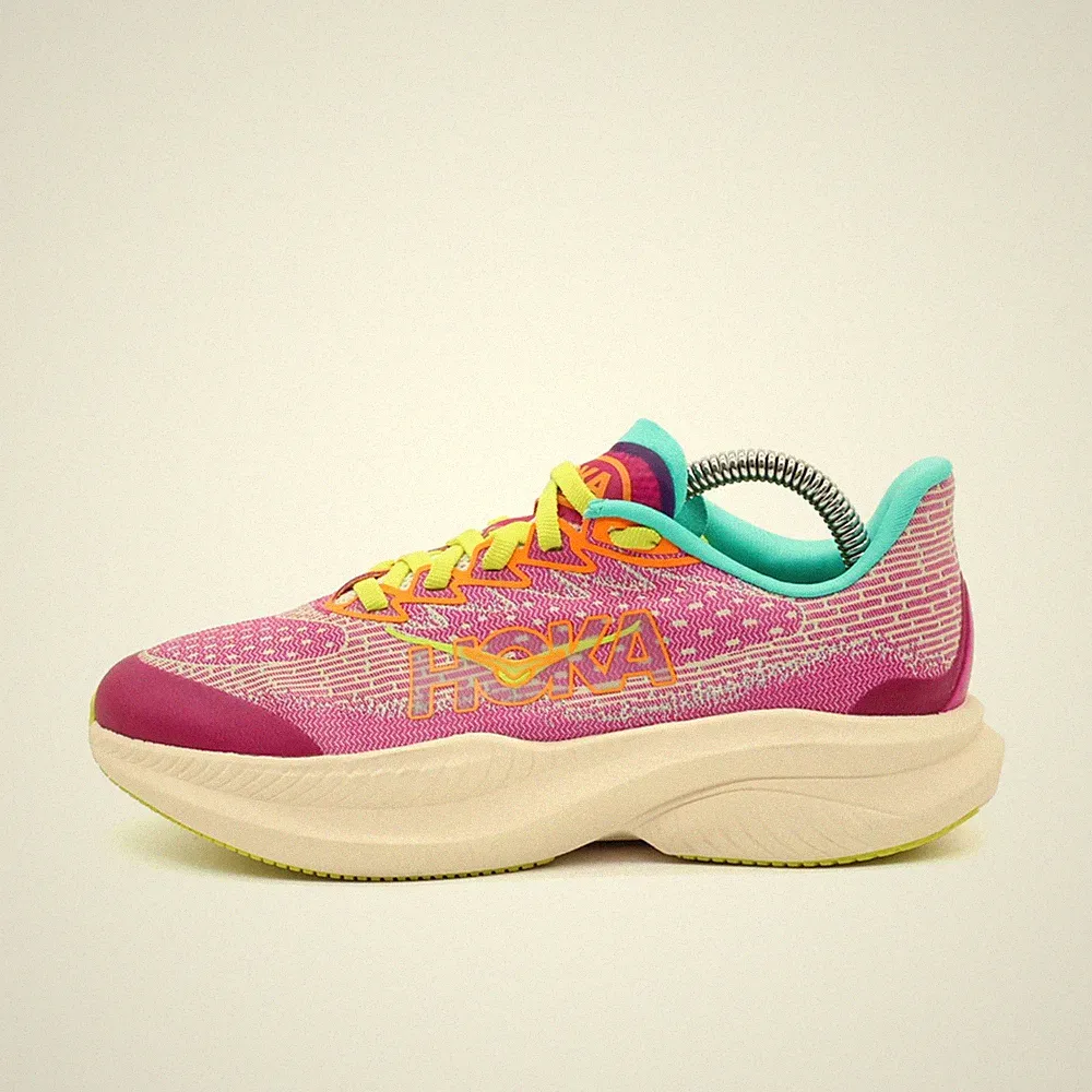 Hoka One Damen Mach 6 Y Sneaker Pink/Türkis/Gelb Mesh Low-Top Laufschuh EU 36