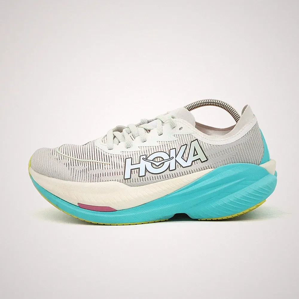 Hoka One Damen Mach X 2 Schuhe Weiß/Türkis/Gelb Mesh Niedrig Laufschuh EU 40 2/3