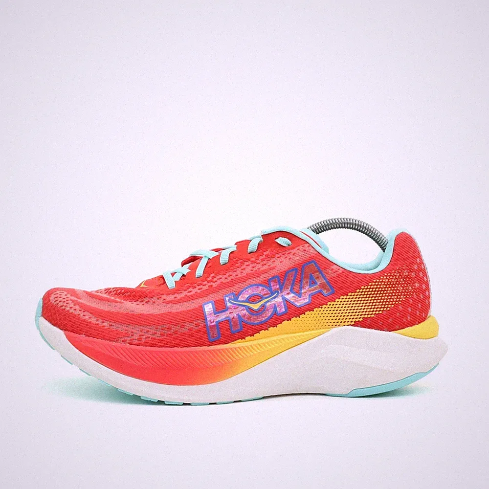 Hoka One Damen Mach X Sportschuh Rot Gelb Blau Mesh Komfortabel Laufschuhe EU 42
