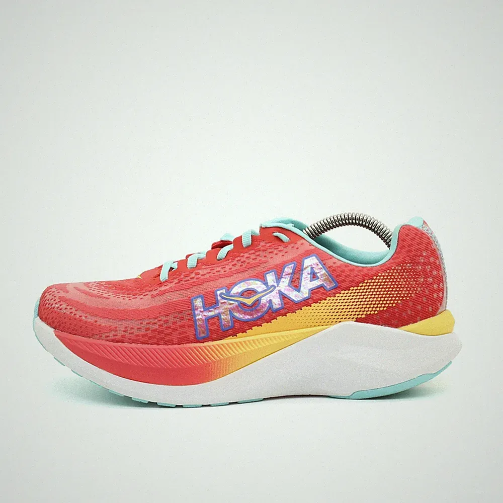 Hoka One Damen Mach X Sportschuh Rot Gelb Türkis Mesh ämpfend Laufschuh EU 40