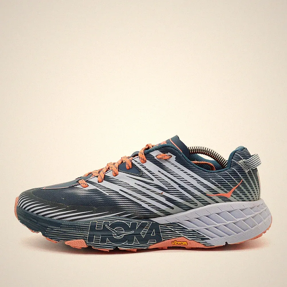 Hoka One Damen Speedgoat 4 Sportschuh Blau Orange Synthetik Laufschuhe EU 41 1/3
