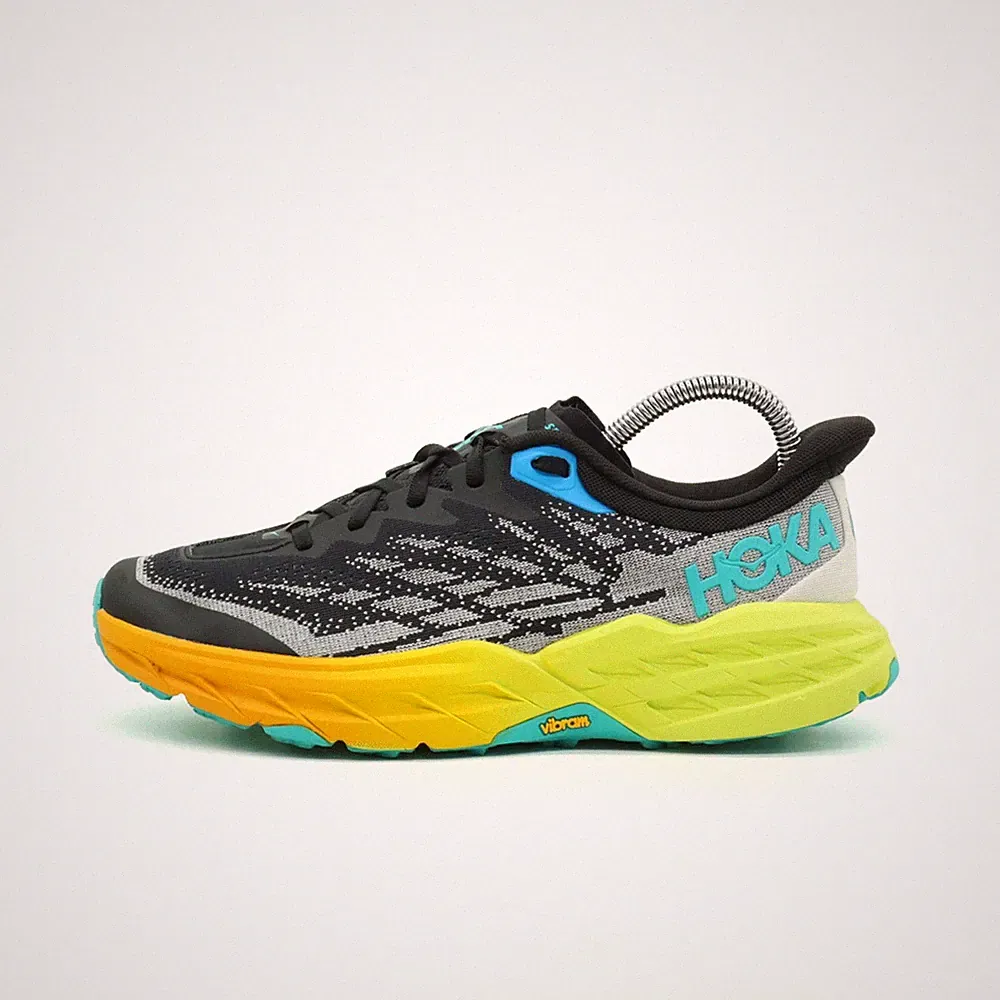 Hoka One Damen Speedgoat 5 Schuhe Schwarz/Gelb/Blau Mesh Laufschuhe EU 40 2/3