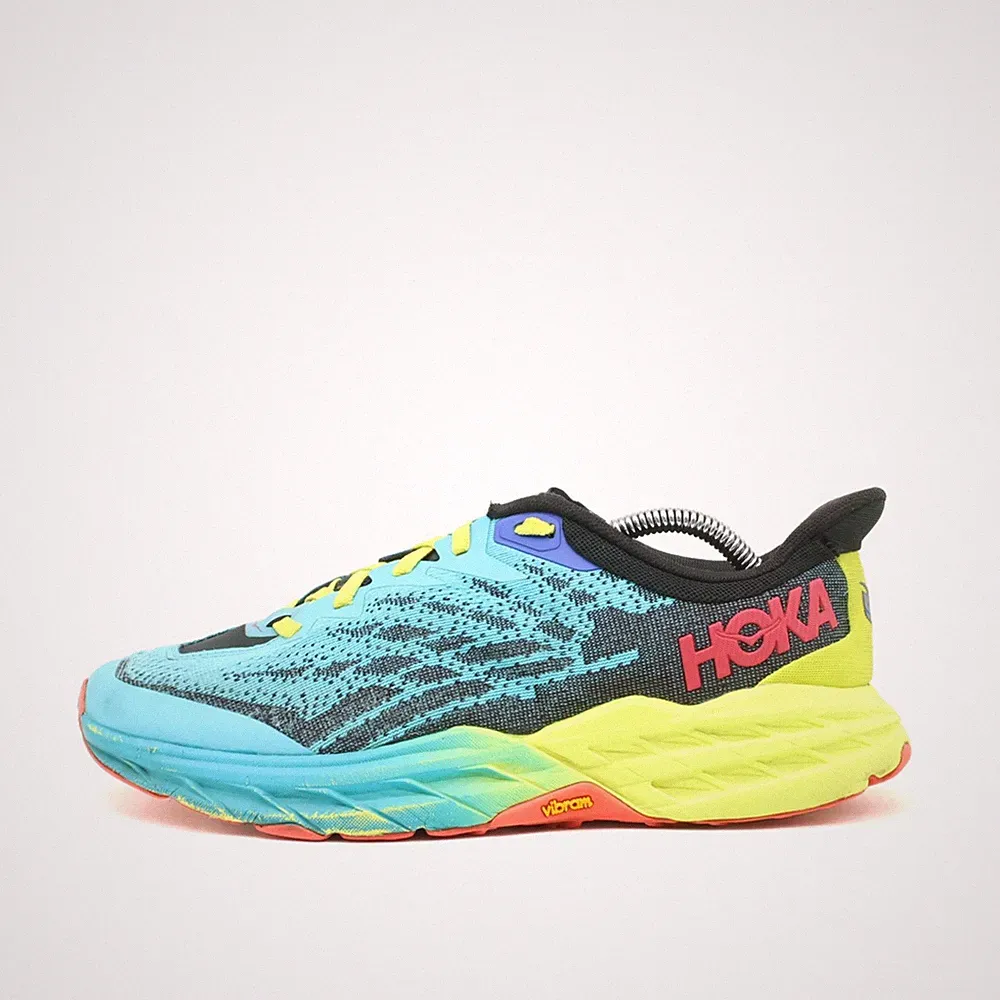 Hoka One Damen Speedgoat 5 Sportschuh Gelb/Blau/Schwarz Laufschuhe EU 40 2/3
