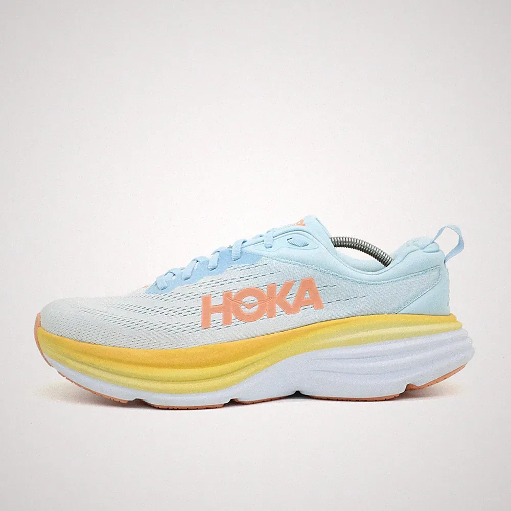 Hoka One Damen W Bondi 8 Sneaker Blau Gelb Mesh Low-Top Dämpfung Laufschuh EU 44