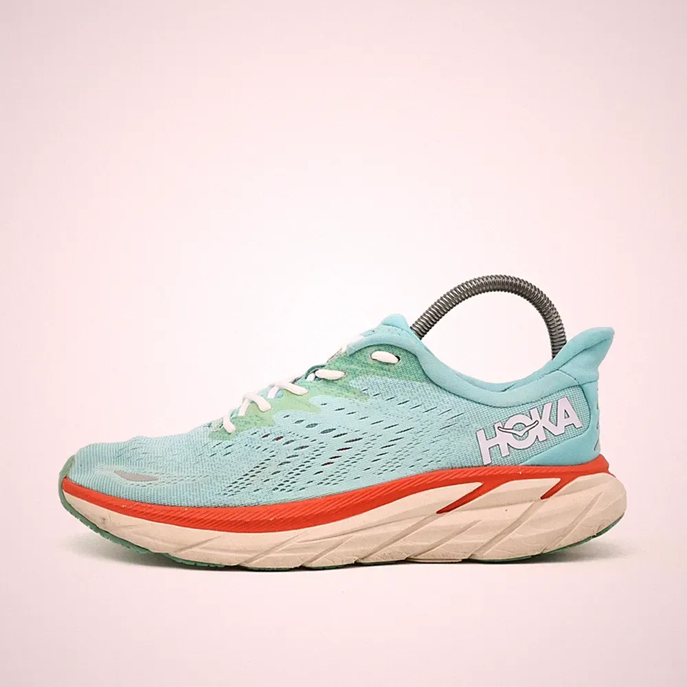 Hoka One Damen W Clifton 8 Schuhe türkis Mesh Leichtgewicht Laufschuh EU 38.5