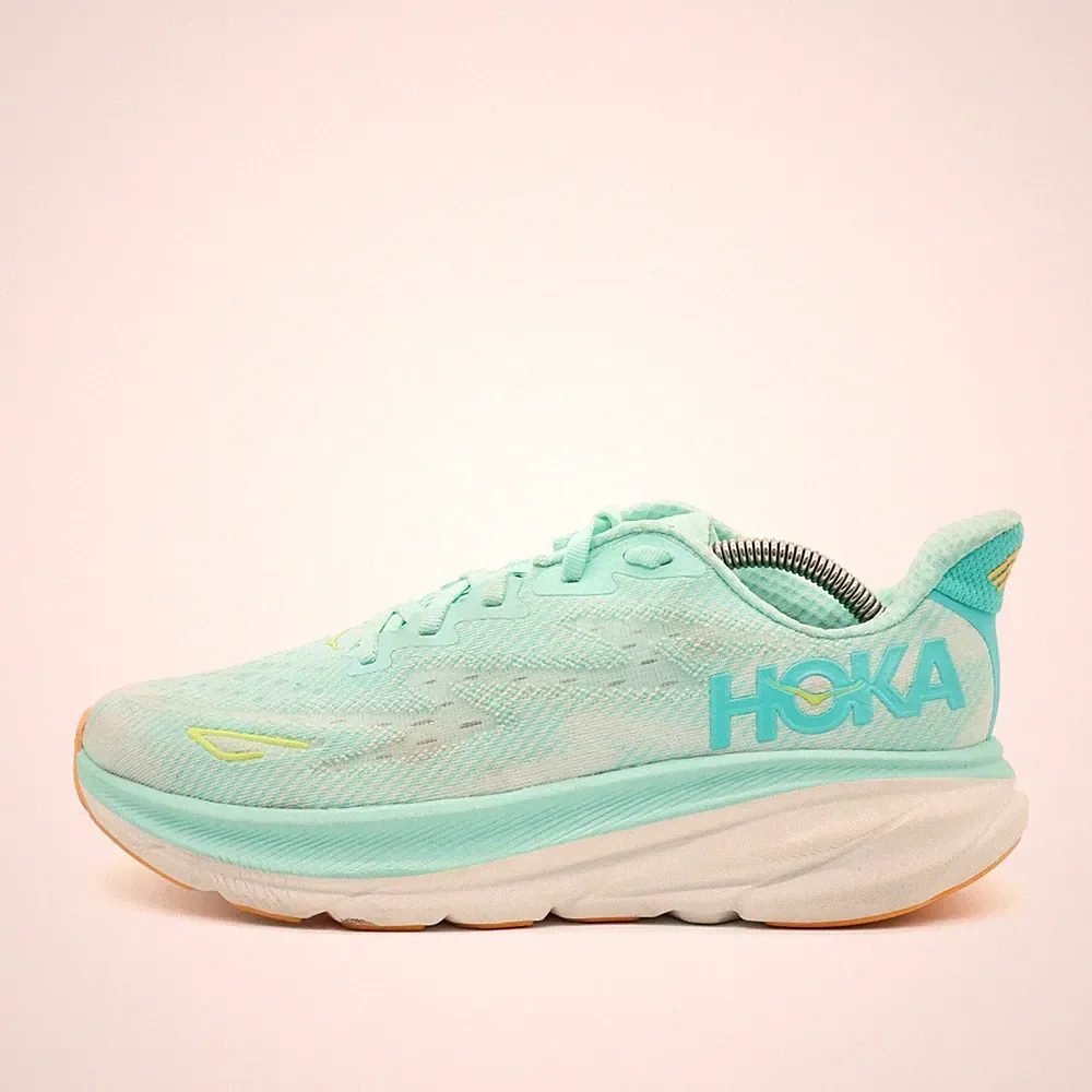 Hoka One Damen W Clifton 9 Wide Schuh türkis Mesh Low-Top leicht Laufschuh EU 40