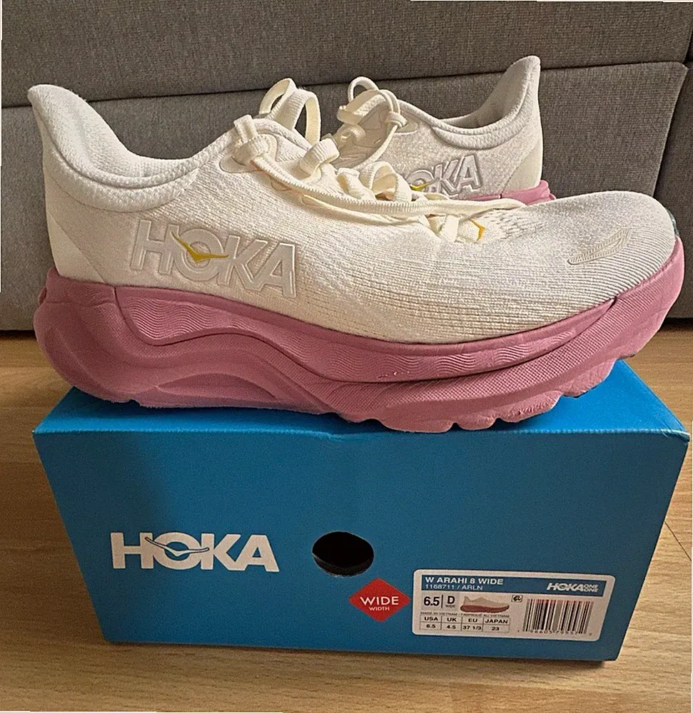 HOKA ONE ONE Arahi 8 Wide Damen Laufschuhe Sneaker Weiß/Rosa EU 37 1/3