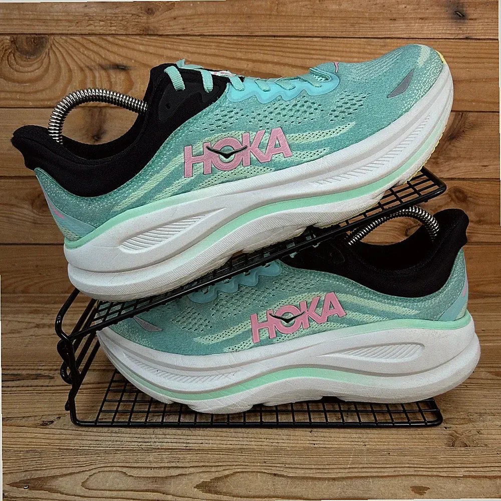 Hoka One One Sneaker Damen Größe UK 8,5 Bondi 9 Blau Glitzer Neuwertig Laufschuhe