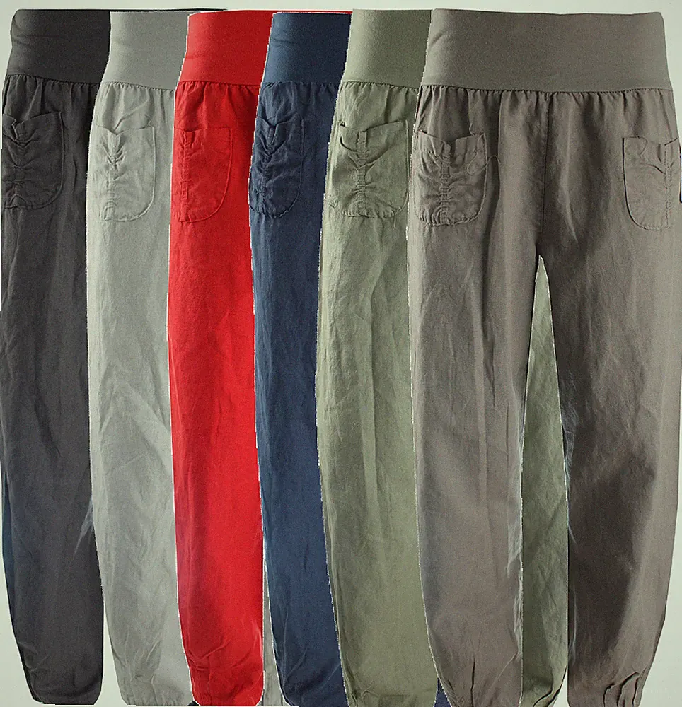 Italy Hose Damen Leinenhose %100 Leinen Schlupfhose Ballonhose Sommerhose 38-54