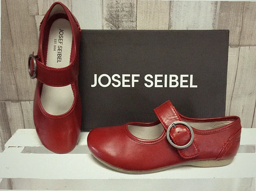 Josef Seibel echt Leder Damen Ballerina rot mit Zierschnalle Slipper Laufschuhe