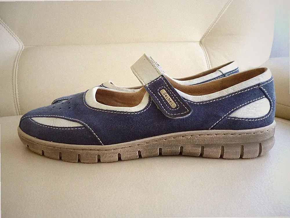 Josef Seibel Komfort Klett-Slipper Ballerina Echtleder Blau/Weiß Gr.38G✅Einlagen