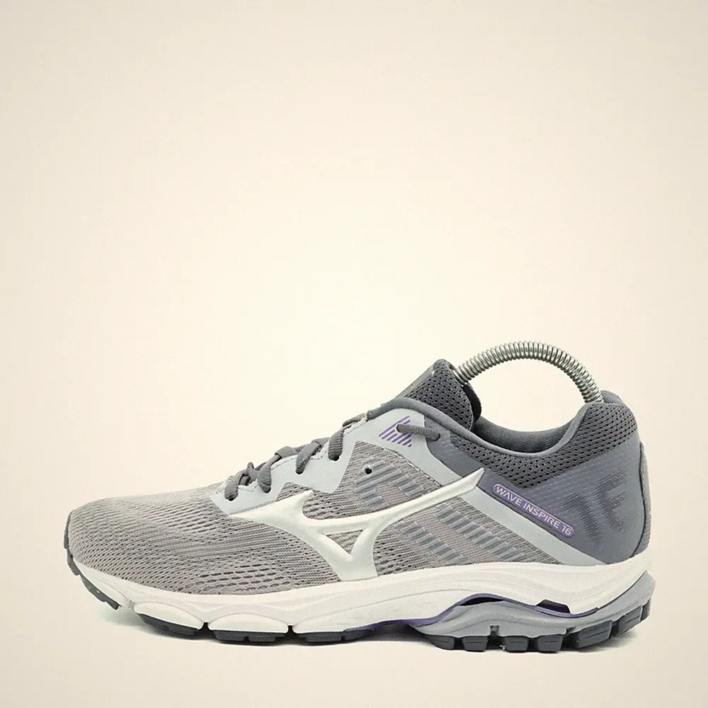 Mizuno Damen Wave Inspire 16 Schuhe Grau/Lila Mesh Low Dämpfung Laufschuh EU 38