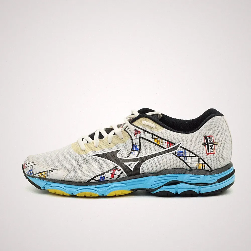 Mizuno Damen Wave Rider Sneaker Weiß/Blau/Gelb/ Mesh Low-Top Laufschuhe EU 41