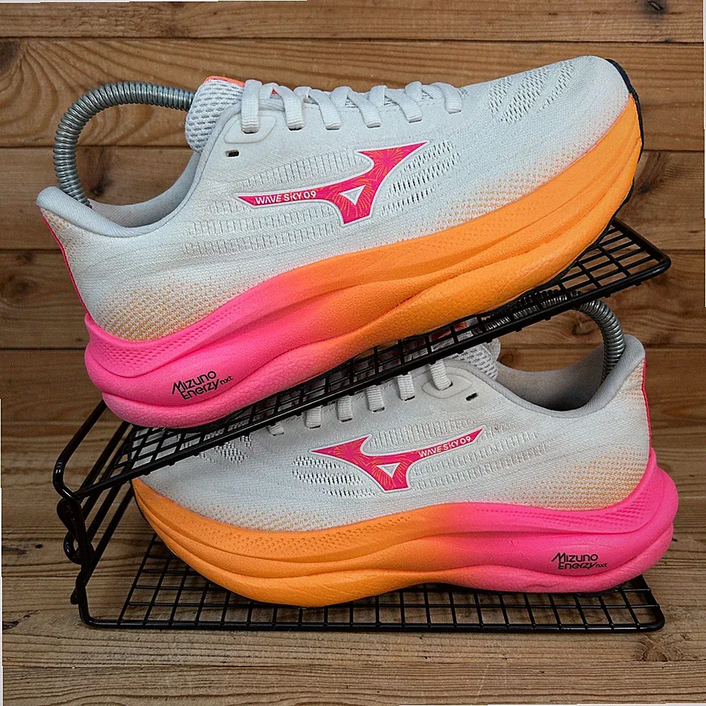 Mizuno Turnschuhe Damen Größe UK 4,5 Wave Sky 9 weiß orange pink Laufschuhe
