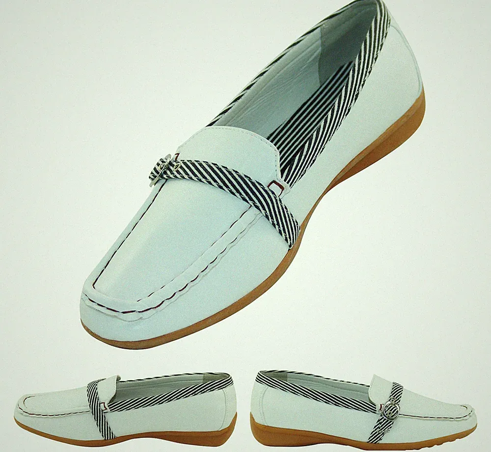 Mokassin Ballerinas Halbschuhe Slipper Damenschuhe Vintage Weiss Black Mokassins